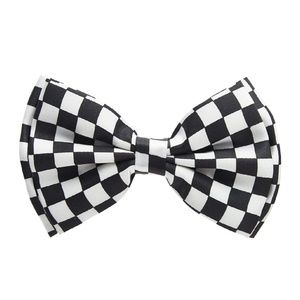 Mens Satin Checkerboard Pre-Tied Bow Tie White